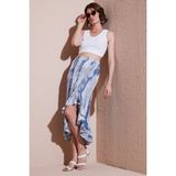 Lela Regular Fit Desenli Yüksek Bel Volanlı Midi Boy Yırtmaçlı Etek Bayan Etek 5869013 - İndigo - XL