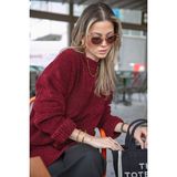 Lela Regular Fit Dik Yaka Yumuşak Dokulu Triko Kazak Bayan Kazak 4616222 - Bordo - Standart