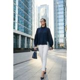 Lela Regular Fit Dikiş Detaylı Düz Yaka Balon Kol Gömlek Bayan Gömlek 611GO00003 - Lacivert