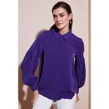 Lela Regular Fit Dikiş Detaylı Düz Yaka Balon Kol Gömlek Bayan Gömlek 611GO00003 - Mor