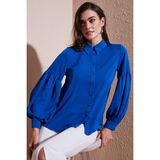 Lela Regular Fit Dikiş Detaylı Düz Yaka Balon Kol Gömlek Bayan Gömlek 611GO00003 - Saks