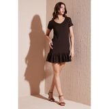 Lela Regular Fit Fırfırlı V Yaka Bürümcük Mini Elbise Bayan Elbise 5865071 - Kahverengi