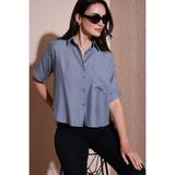 Lela Regular Fit Göğüs Cepli Kısa Kollu Bayan Gömlek 6779324 GRİ