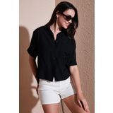 Lela Regular Fit Göğüs Cepli Kısa Kollu Bayan Gömlek 6779324 SİYAH