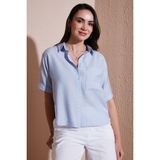 Lela Regular Fit Göğüs Cepli Kısa Kollu Gömlek Bayan Gömlek 6779324 - Bebe Mavisi