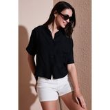 Lela Regular Fit Göğüs Cepli Kısa Kollu Gömlek Bayan Gömlek 6779324 - Siyah