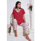 Lela Regular Fit Gömlek Yaka Kısa Kollu Bayan Pijama Takımı 65730101 KIRMIZI