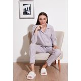 Lela Regular Fit Gömlek Yaka Önden Düğmeli Polar Bayan Pijama Takımı 6571009W4 GRİ