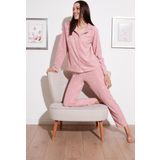 Lela Regular Fit Gömlek Yaka Önden Düğmeli Polar Bayan Pijama Takımı 6571009W4 PUDRA