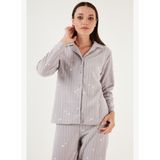 Lela Regular Fit Gömlek Yaka Önden Düğmeli Polar Pijama Takımı Kadın PİJAMA TAKIMI 6571009W4
