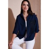 Lela Regular Fit Güpürlü Cep Detaylı Uzun Kollu Bayan Gömlek 6773215 LACİVERT
