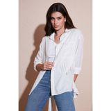 Lela Regular Fit Güpürlü Cep Detaylı Uzun Kollu Gömlek Bayan Gömlek 6773215 - Beyaz