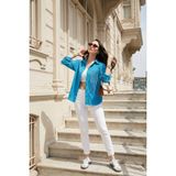 Lela Regular Fit Güpürlü Cep Detaylı Uzun Kollu Gömlek Bayan Gömlek 6773215 - Mavi
