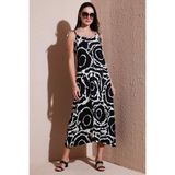 Lela Regular Fit İp Askılı Uzun Bayan Elbise 5865732 SİYAH-BEYAZ