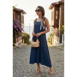 Lela Regular Fit Ip Askılı Uzun Elbise Bayan Elbise 5865732 - İndigo