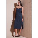 Lela Regular Fit Ip Askılı Yırtmaç Detaylı Midi Elbise Bayan Elbise 5866128 - Füme