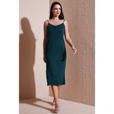 Lela Regular Fit Ip Askılı Yırtmaç Detaylı Midi Elbise Bayan Elbise 5866128 - Nefti Yeşili