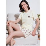 Lela Regular Fit Kısa Kollu Şortlu Bayan Pijama Takımı 65740103 BEJ-PEMBE