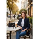 Lela Regular Fit Klasik Yaka Desenli Astar Detaylı Blazer Bayan Ceket 6839227 LACİVERT