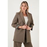 Lela Regular Fit Klasik Yaka Desenli Astar Detaylı Blazer Ceket Bayan Ceket 6839227 - Haki