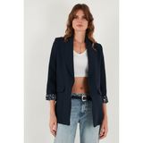 Lela Regular Fit Klasik Yaka Desenli Astar Detaylı Blazer Ceket Bayan Ceket 6839227 - Lacivert