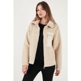 Lela Regular Fit Klasik Yaka Göğüs Cep Detaylı Peluş Hırka Bayan Polar 5866437 BİSKÜVİ
