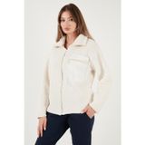 Lela Regular Fit Klasik Yaka Göğüs Cep Detaylı Peluş Hırka Bayan Polar 5866437 EKRU