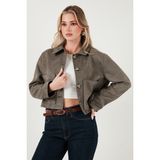 Lela Regular Fit Klasik Yaka Süet Dokulu Cep Detaylı Ceket Bayan Ceket 6524992 - XL - Haki