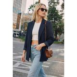 Lela Regular Fit Kruvaze Yaka Desenli Astar Detaylı Ceket Bayan Ceket 6927560 - XL - Lacivert