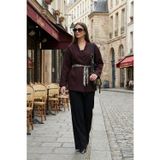 Lela Regular Fit Kruvaze Yaka Fular Kemerli Blazer Bayan Ceket 6927673 MÜRDÜM