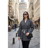 Lela Regular Fit Kruvaze Yaka Fular Kemerli Blazer Ceket Bayan Ceket 6927673 - Antrasit