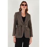 Lela Regular Fit Kruvaze Yaka Kemerli Blazer Bayan Ceket 6839367 KAHVE