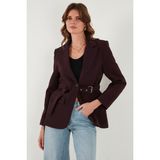 Lela Regular Fit Kruvaze Yaka Kemerli Blazer Ceket Bayan Ceket 6839367 - Mürdüm