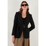 Lela Regular Fit Kruvaze Yaka Kemerli Blazer Ceket Bayan Ceket 6839367 - Siyah