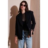Lela Regular Fit Mono Yaka Desenli Astar Detaylı Blazer Ceket Bayan Ceket 6524430 - Siyah