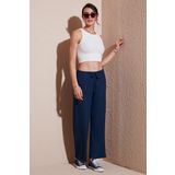 Lela Regular Fit Normal Bel Geniş Paça Bayan Pantolon 5866117 İNDİGO