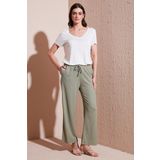 Lela Regular Fit Normal Bel Geniş Paça Bayan Pantolon 5866117 Olive