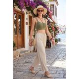 Lela Regular Fit Normal Bel Geniş Paça Pantolon Bayan Pantolon 5866117 - XL - Taş