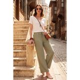 Lela Regular Fit Normal Bel Geniş Paça Pantolon Bayan Pantolon 5866117 - XL - Zeytin Yeşili
