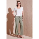 Lela Regular Fit Normal Bel Geniş Paça Pantolon Bayan Pantolon 5866117 - Zeytin Yeşili