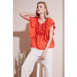 Lela Regular Fit Önden Bağlamalı Volanlı Bayan Bluz 611FB20064 ORANJ