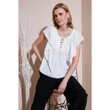 Lela Regular Fit Önden Bağlamalı Volanlı Bluz Bayan BLUZ 611FB20064