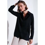 Lela Regular Fit Önü Kısa Arkası Uzun Düz Bayan Gömlek 611GO020 SİYAH