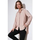 Lela Regular Fit Önü Kısa Arkası Uzun Düz Bayan Gömlek 611GO020 VİZON