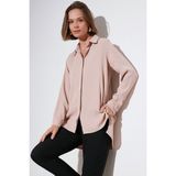 Lela Regular Fit Önü Kısa Arkası Uzun Düz Gömlek Bayan Gömlek 611GO020 - Açık Vizon