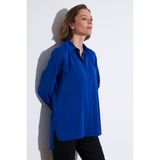 Lela Regular Fit Önü Kısa Arkası Uzun Düz Gömlek Bayan Gömlek 611GO020 - Saks