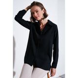Lela Regular Fit Önü Kısa Arkası Uzun Düz Gömlek Bayan Gömlek 611GO020 - Siyah