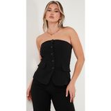 Lela Regular Fit Straplez Yaka Düğmeli Bayan Yelek 6839611 SİYAH