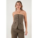 Lela Regular Fit Straplez Yaka Düğmeli Yelek Bayan YELEK 6839611