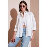 Lela Regular Fit Tek Cepli Önü Kısa Arkası Uzun Krinkıl Bayan Gömlek 6772752 BEYAZ